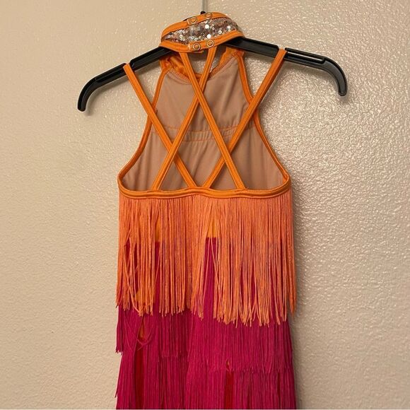Weissman Dance costume flapper orange Fringe dress Electric Feel 14338 MC chil - Picture 5 of 10